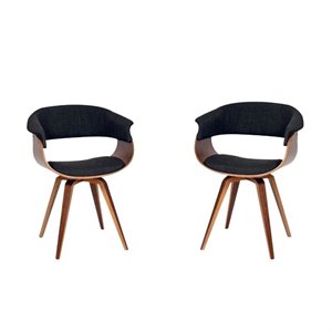 Mid-Century Modern 2 Piece Fabric Upholstered Accent Chair in Charcoal