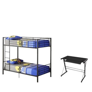 2 piece kids bedroom set with bunk bed and desk in black