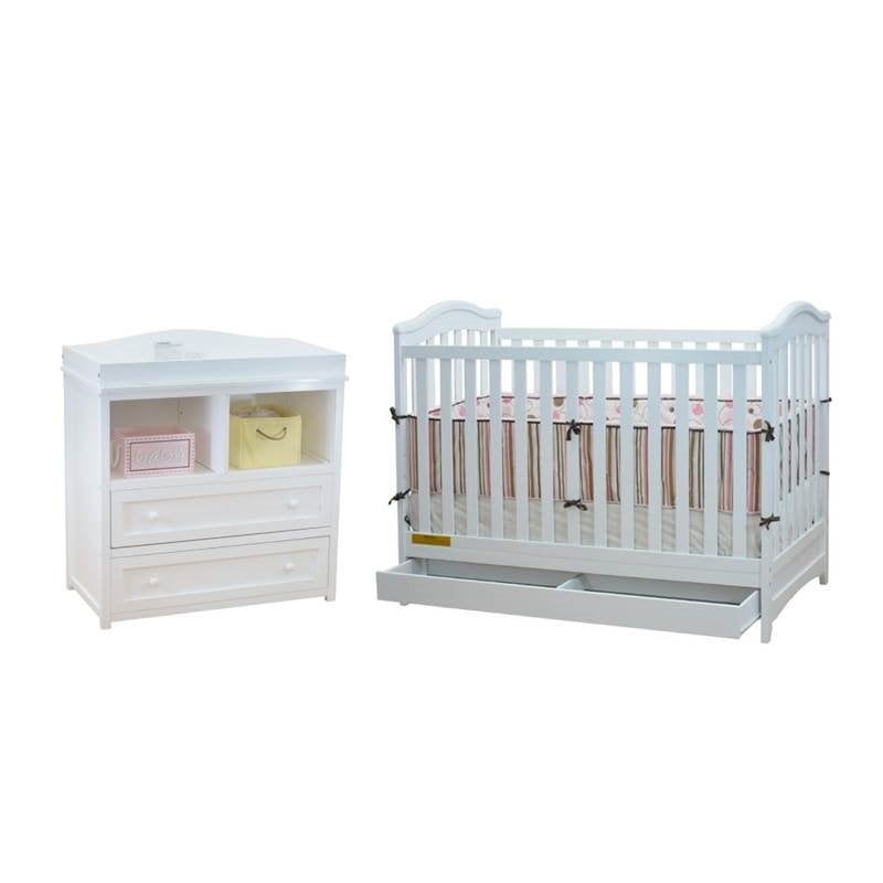 2 Piece Nursery Furniture Set With Crib And Changer In White