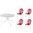 5 Piece Patio Dining Set with Set of 4 Red Arm Chairs and Table in White