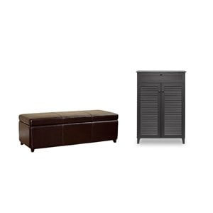 2 piece entry way set with bench and shoe cabinet 