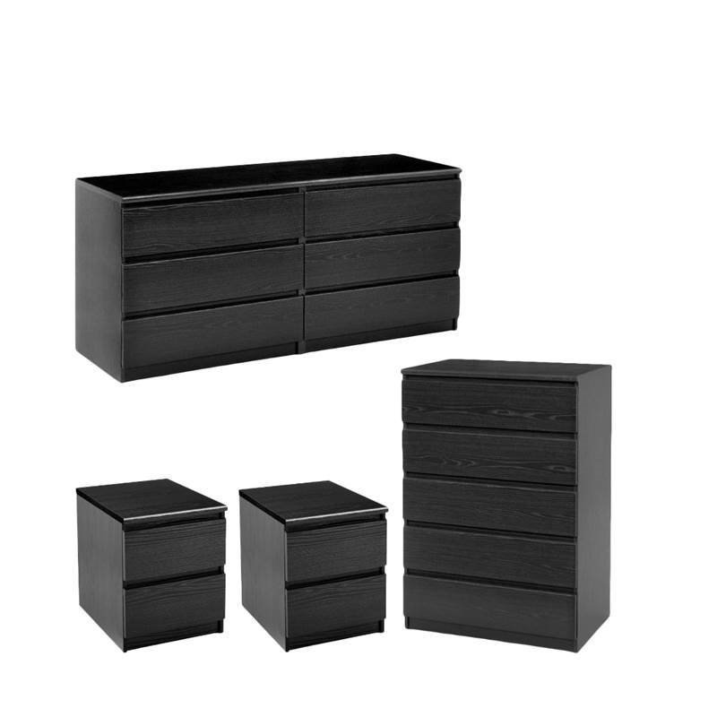 4 Piece Set With 6 Drawer Dresser 5 Drawer Chest And Two Nightstands In Black Woodgrain 1823017 Pkg