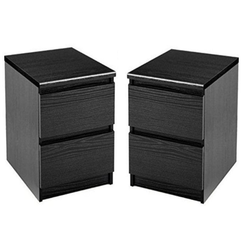 Home Square 2 Drawer Night Stands in Black Woodgrain (Set of 2) 