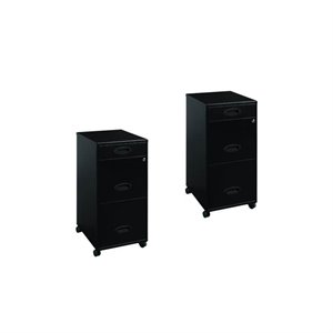 (set of 2) mobile 3 drawer file cabinet in black