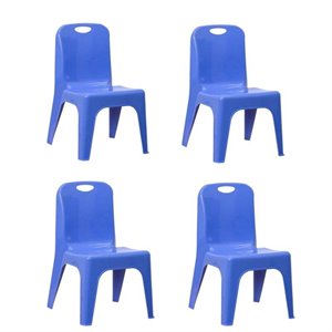 (set of 4) plastic stackable school chair with carrying handle in blue