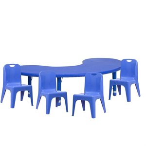 5 piece half moon kids activity table and chair set in blue