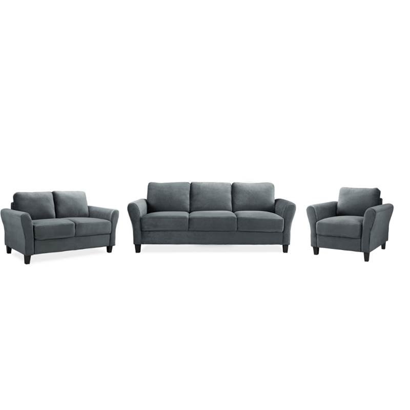 3 Piece Sofa Set with Sofa, Loveseat, and Accent Chair in Dark Gray