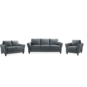 3 piece sofa set with sofa, loveseat, and accent chair in dark gray
