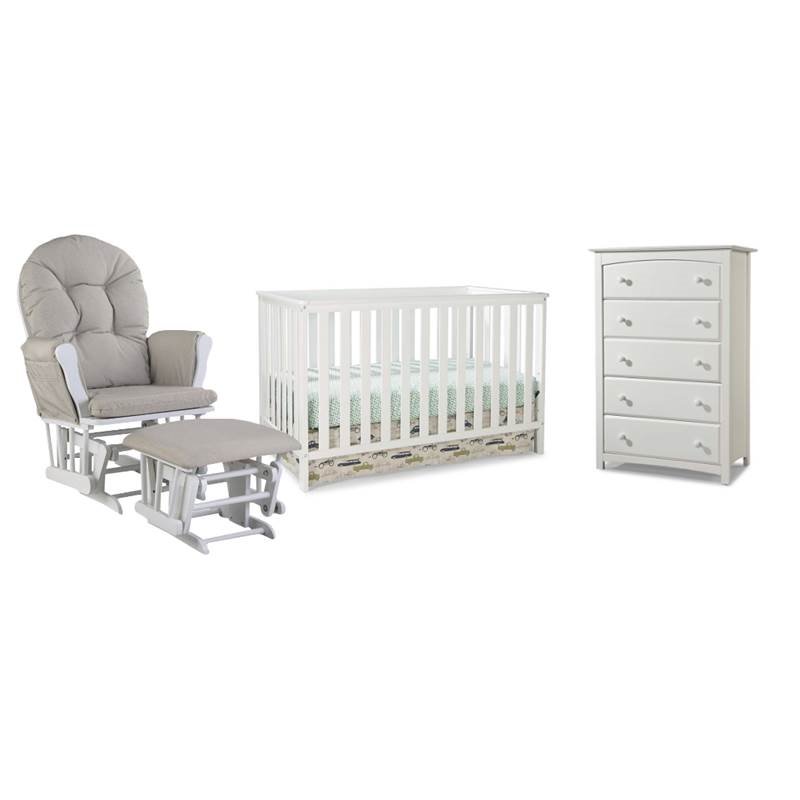 4 Piece Nursery Furniture Set With Rocker Ottoman Crib And Chest In White