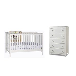 2 piece nursery furniture set with crib and dresser in white