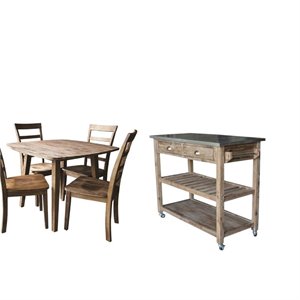 6 Piece Dining Set with 4 Chairs Dining Table and Kitchen Cart in Sonoma Gray