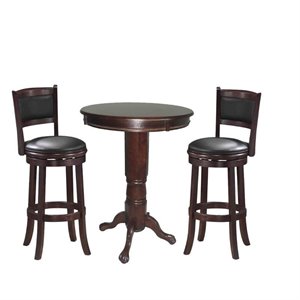 3 Piece Pub Set with Bar Stool and Pub Table in Cappuccino 