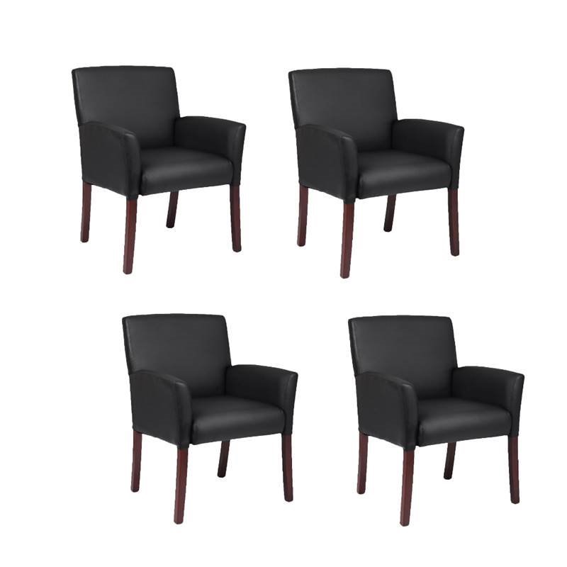 (Set of 4) Office Guest Chair in Black and Mahogany