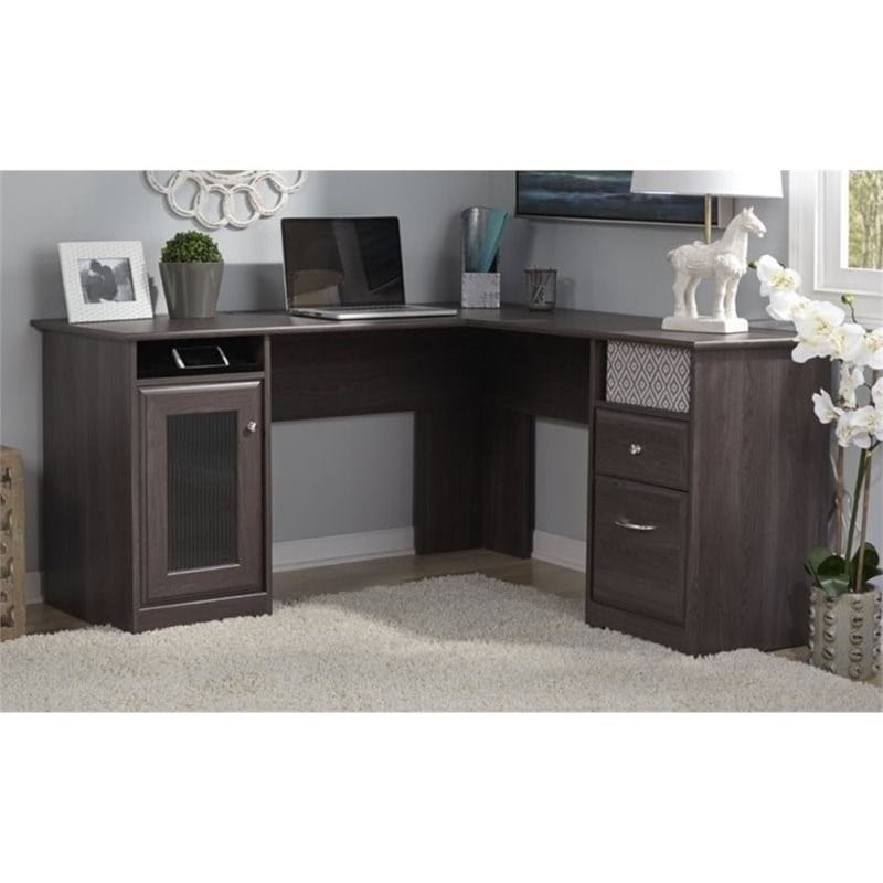 2 Piece Office Set with L Shape Desk and Filing Cabinet in Heather Gray