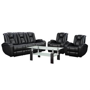 4 piece coffee table and recliner sofa set in black