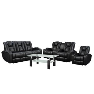 4 piece living room set with recliner sofa set and coffee table in black