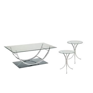 3 piece coffee table set with set of 2 end table and coffee table in chrome
