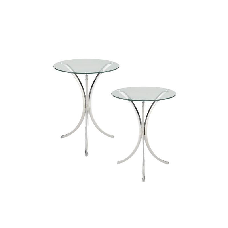 (Set of 2) Glass Top End Table in Chrome