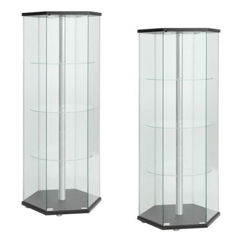 Set Of 2 Hexagon Glass Curio Cabinet