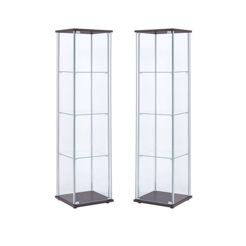 (Set of 2) Glass Curio Cabinet in Cappuccino