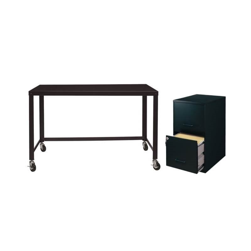 Home Square 2 Piece Office Set with Filing Cabinet and Desk in Black