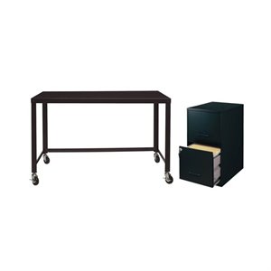2 piece office set with filing cabinet and desk in black