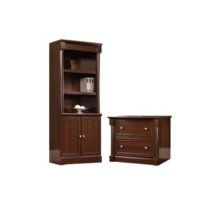 2 Piece Office Set with Filing Cabinet and Bookcase in Cherry