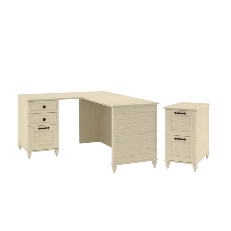 2 Piece Office Set With L Shape Desk And Filing Cabinet In