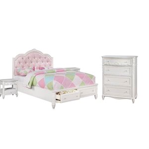 4 piece kids bedroom set with chest and tuft bed with (set of 2) night stands in white