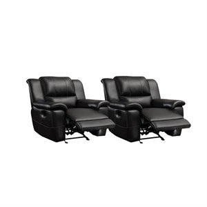 (set of 2) transitional glider leather recliner in black