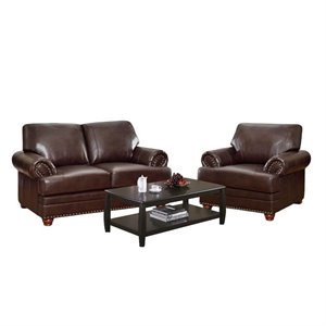 3 piece living room set with loveseat and accent chair with coffee table in brown