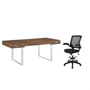 2 Piece Office Set with Walnut Desk and Chair