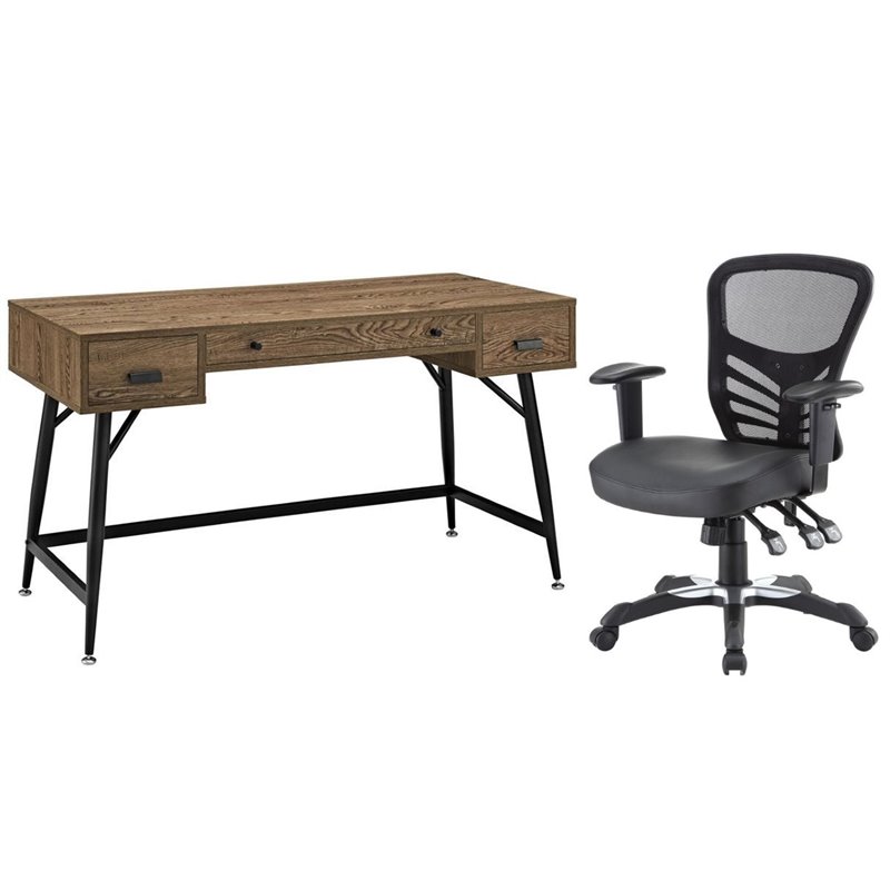 2 Piece Office Set With Distressed Rustic Desk And Chair