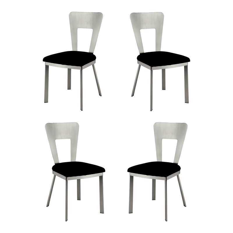 Square Contemporary Metal Dining Chairs, Black And Silver Dining Chairs Set Of 4