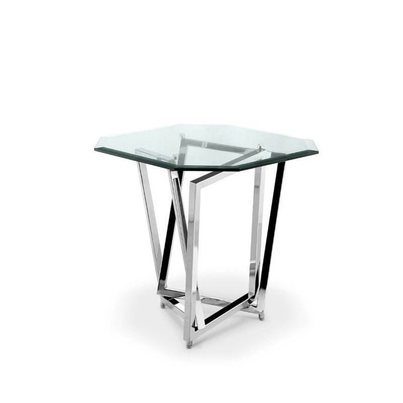 2 Piece Glass Square Octagonal Console and End Table in Clear