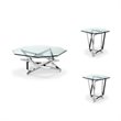 3 Piece Octagonal Glass Coffee and End Table Set in Clear 
