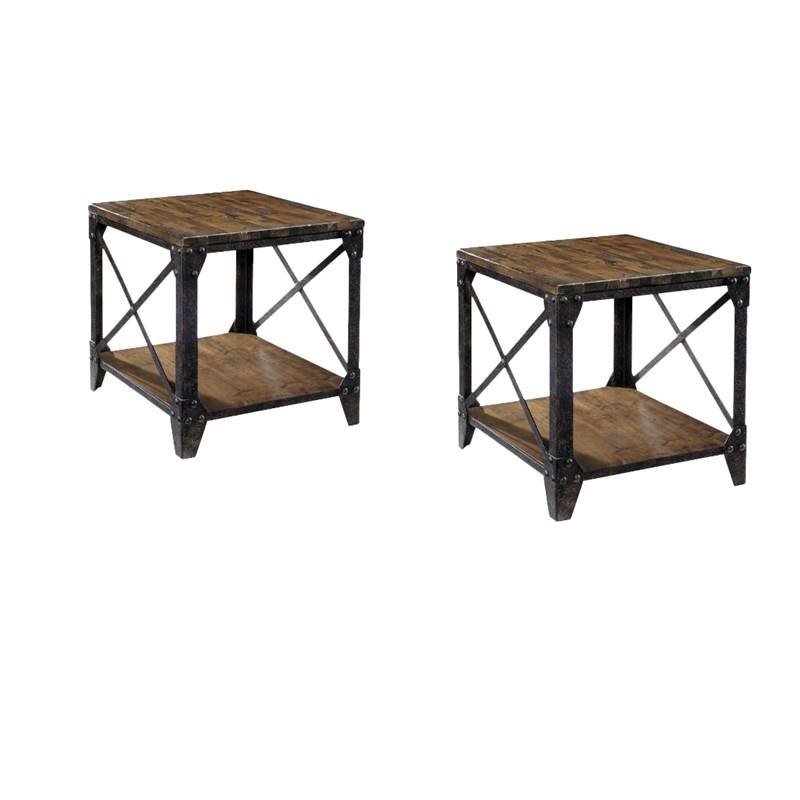 (Set of 2) Rectangular End Table in Distressed Natural Pine