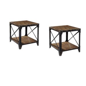 (Set of 2) Rectangular End Table in Distressed Natural Pine