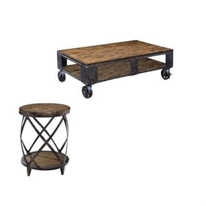 2 piece coffee and accent table set in distressed pine