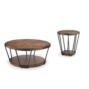 2 piece traditional coffee table and end table set in bourbon and iron
