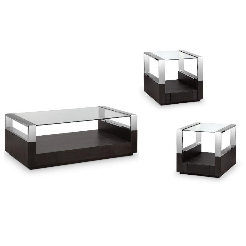 3 Piece Coffee and End Table Set in Graphite Glass
