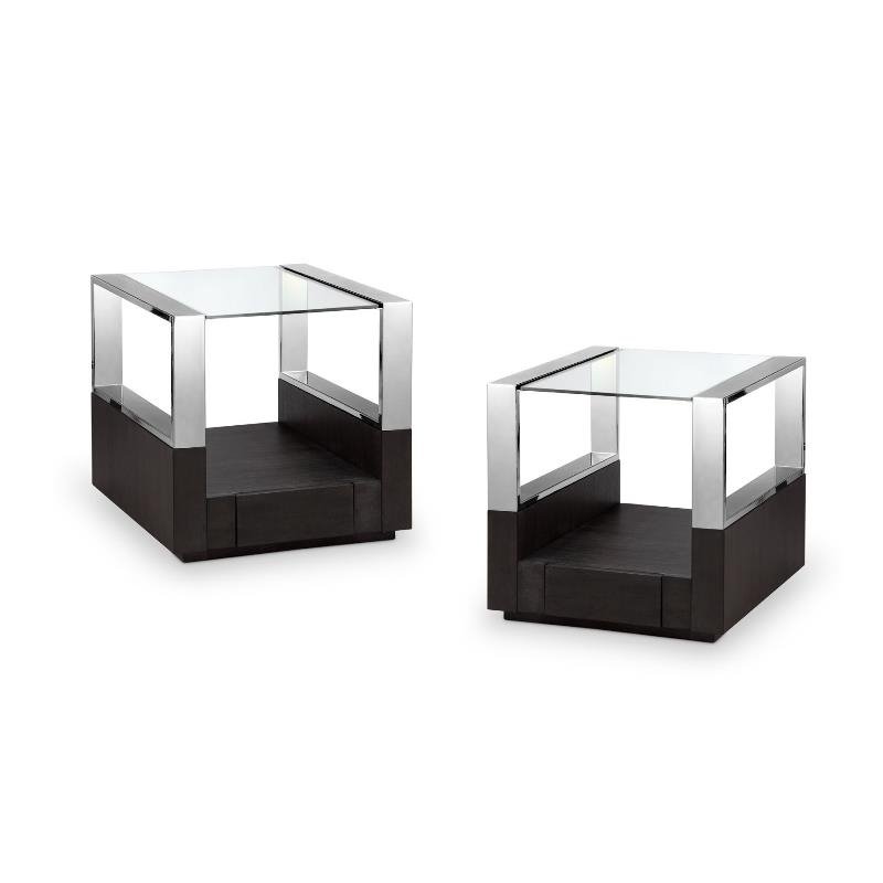 (Set of 2) Contemporary Graphite Glass Top End Table with Storage