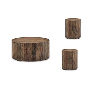 3 piece cabin style coffee and end table set in rustic pine