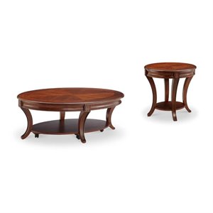 2 piece transitional coffee and end table set in cherry