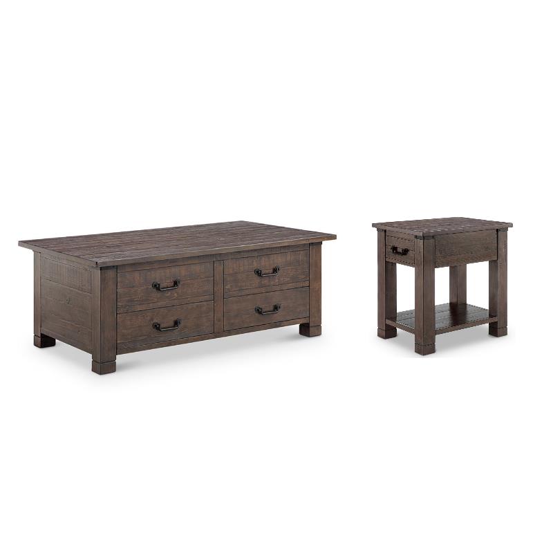 2 Piece Farmhouse Coffee And End Table Set In Rustic Pine
