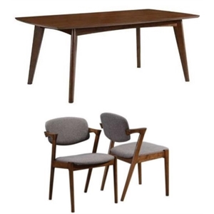 3 Piece Mid Century Modern Dining Set in Dark Walnut