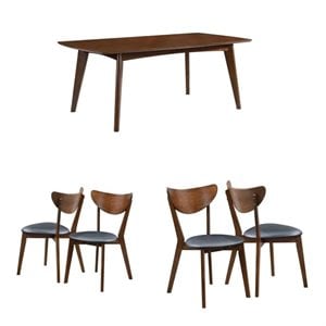 5 Piece Mid Century Modern Dining Table and 4-Chair Set in Dark Walnut