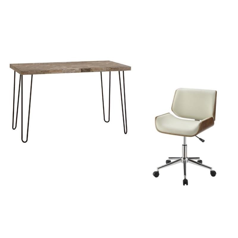 Set Of 2 Rustic Salvaged Wood Writing Desk And Chair In Ecru
