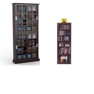set of 2 media cabinet and rack in espresso