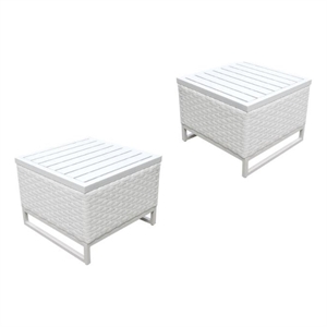 set of 2 white wicker end tables